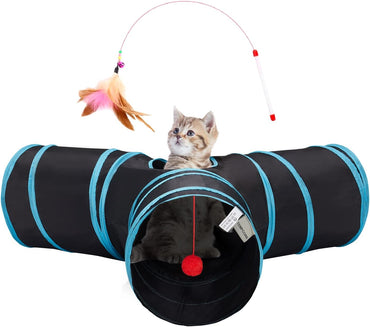 Pet Cat Tunnel Tube Cat Toys 3 Way Collapsible, Tunnels for Indoor Cats,Kitty Bored Peek Hole Toy Ball Cat, Puppy, Kitty, Kitten, Rabbit