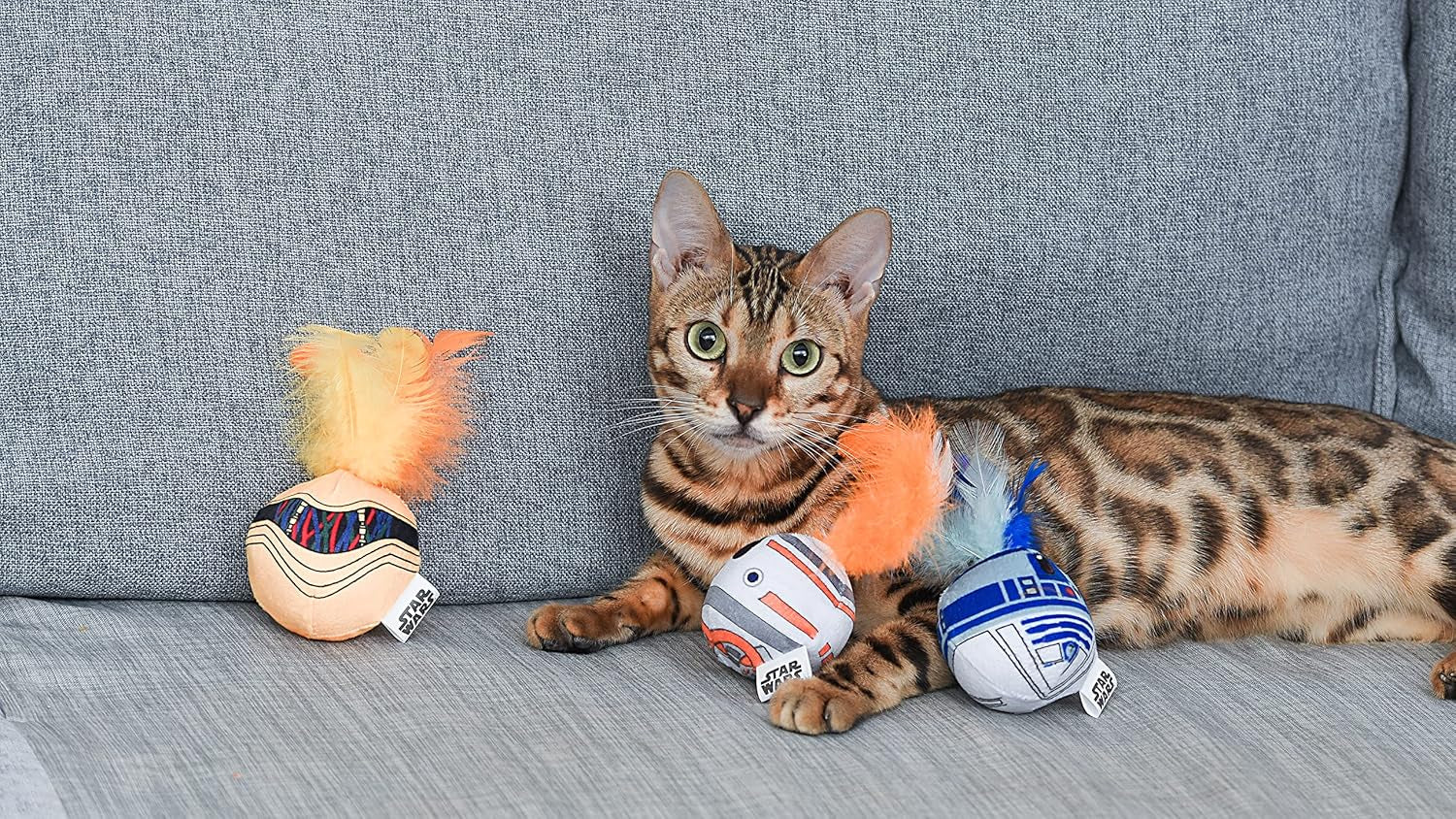 for Pets Cat Toys 3 Pack Feather Jingle Balls with Catnip: C3PO, BB8, R2-D2 | Fun Catnip Toys Jingle Ball Feather Toy for Cats | Cat Balls with Bells | Gifts Fans