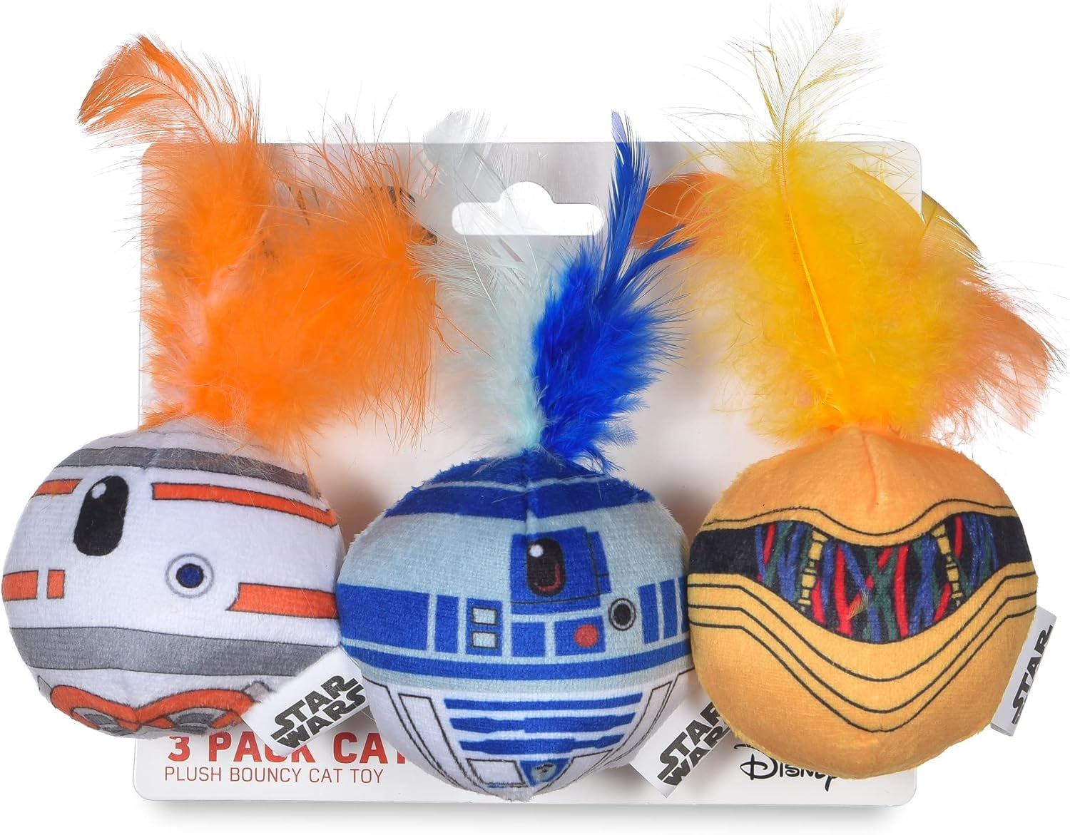for Pets Cat Toys 3 Pack Feather Jingle Balls with Catnip: C3PO, BB8, R2-D2 | Fun Catnip Toys Jingle Ball Feather Toy for Cats | Cat Balls with Bells | Gifts Fans