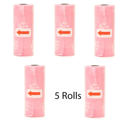 Disposable Pet Poop Bags Dog Poop Bag Bone Dispenser with Leash Clip Puppy Dog Products Supplies 5Roll(75Pcs) Bags