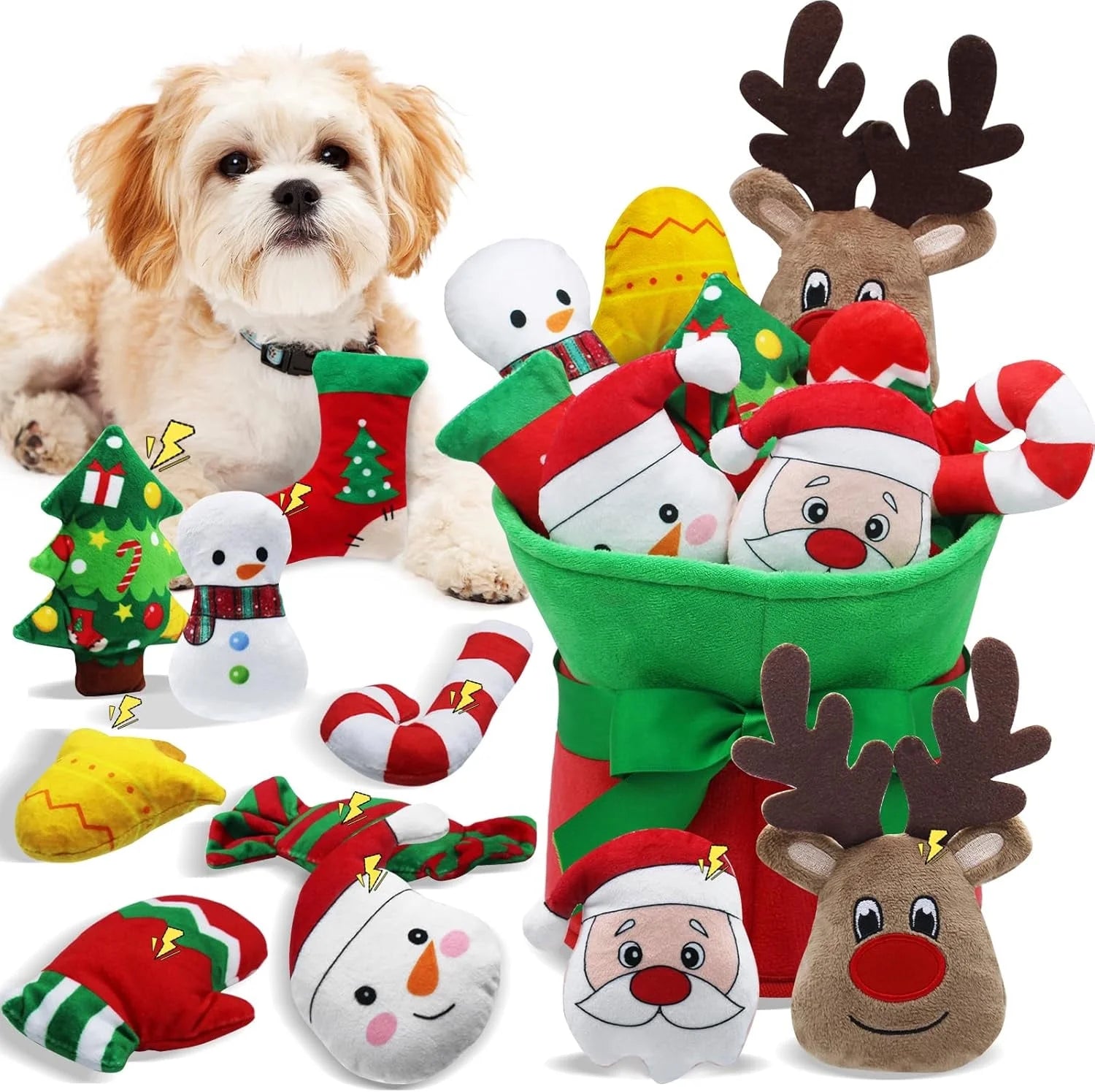 Squeaky Dog Toys, 11 Pack Christmas Dog Toys, Interactive Plush Toy for Small to Medium Dogs