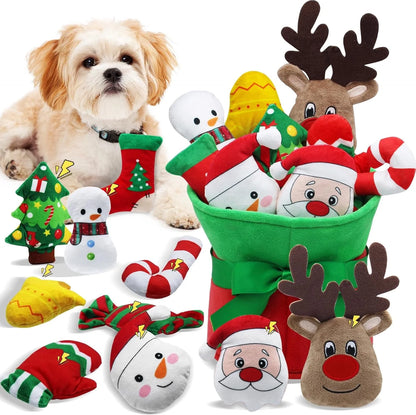 Squeaky Dog Toys, 11 Pack Christmas Dog Toys, Interactive Plush Toy for Small to Medium Dogs