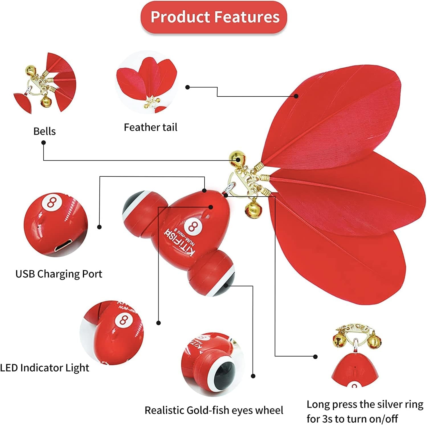 Kitifish Interactive Cat Toy, Automatic Fish Toy with Motion Activation, USB Rechargeable, Fun Exercise Toy for Indoor Cats and Kittens, Ideal Gift