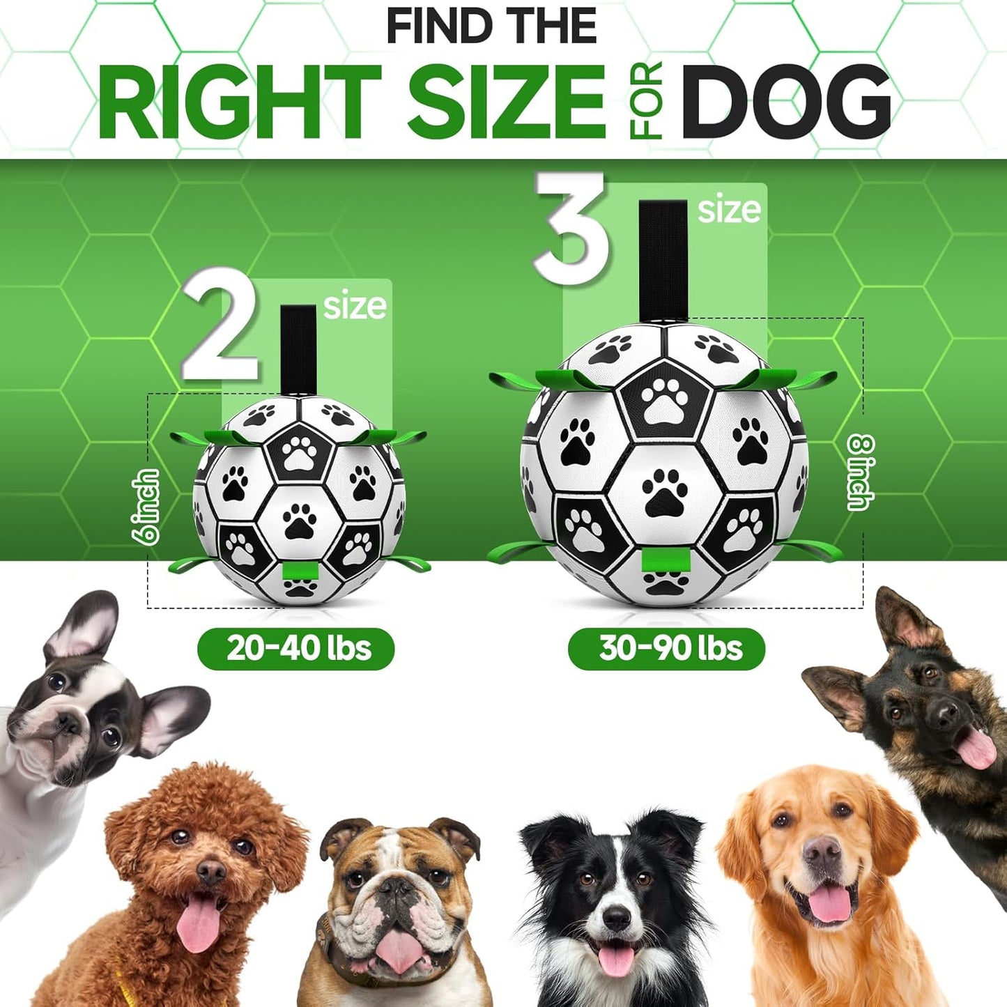 Premium Dog Toys Balls, Dog Soccer Ball with Straps, Dog Birthday Gifts, Herding Ball, Durable Balls for Small Medium Pet, Puppy Outdoor Toy, Pet Training Soccer Ball, World Cup Soccer (6 Inch)