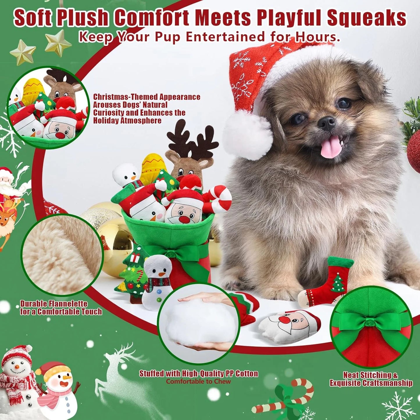 Squeaky Dog Toys, 11 Pack Christmas Dog Toys, Interactive Plush Toy for Small to Medium Dogs