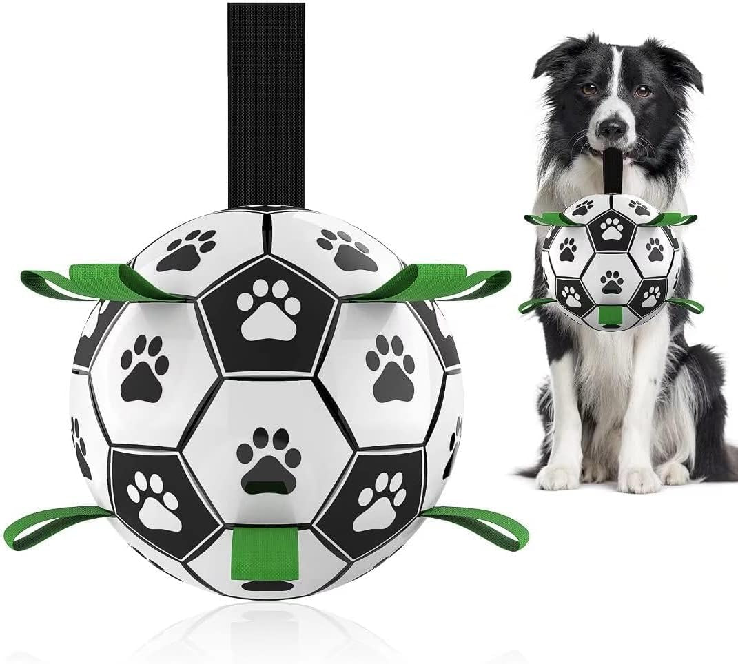 Premium Dog Toys Balls, Dog Soccer Ball with Straps, Dog Birthday Gifts, Herding Ball, Durable Balls for Small Medium Pet, Puppy Outdoor Toy, Pet Training Soccer Ball, World Cup Soccer (6 Inch)