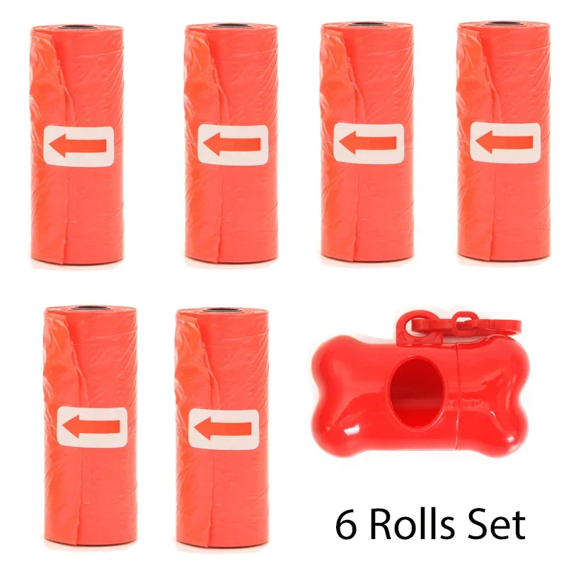 Disposable Pet Poop Bags Dog Poop Bag Bone Dispenser with Leash Clip Puppy Dog Products Supplies 5Roll(75Pcs) Bags