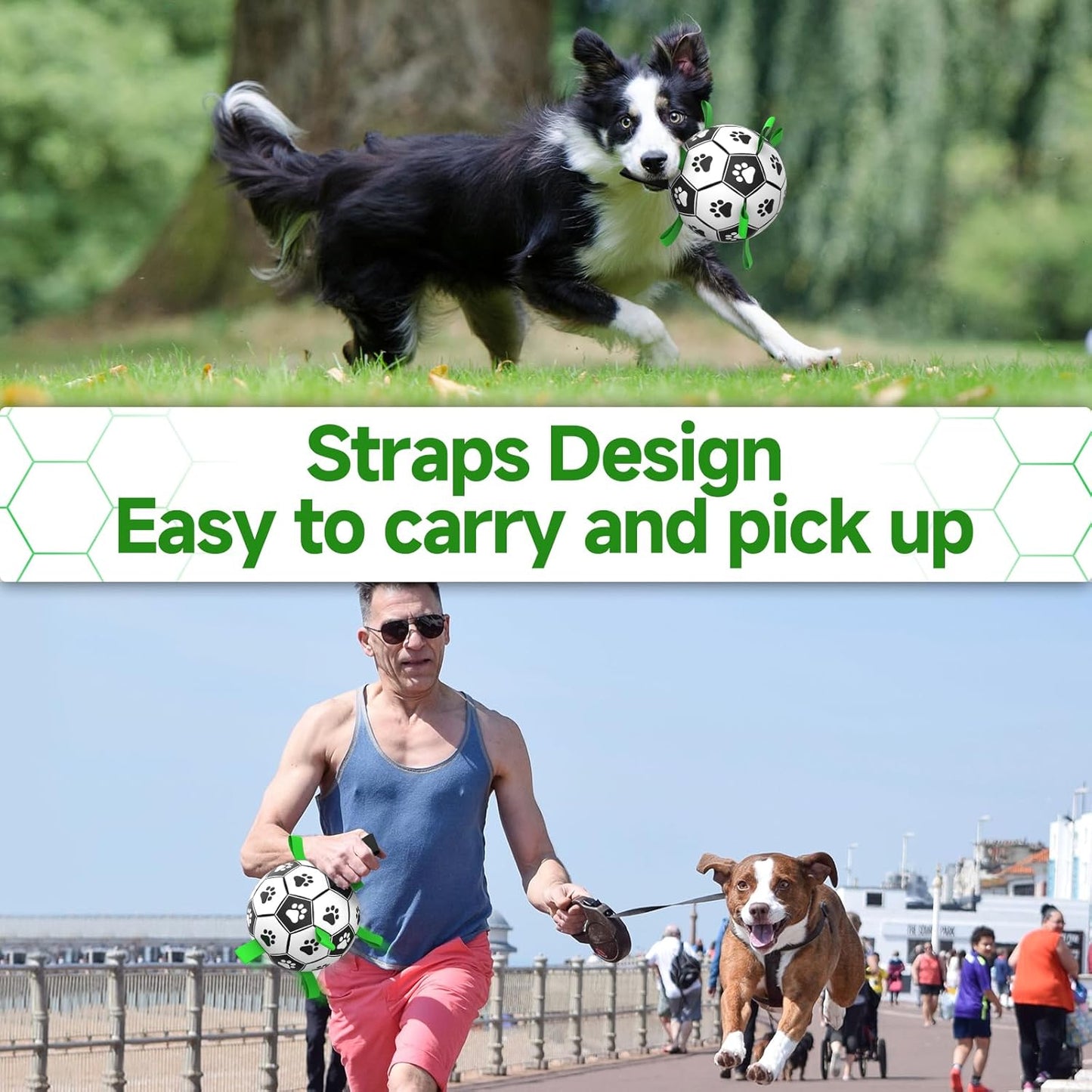 Premium Dog Toys Balls, Dog Soccer Ball with Straps, Dog Birthday Gifts, Herding Ball, Durable Balls for Small Medium Pet, Puppy Outdoor Toy, Pet Training Soccer Ball, World Cup Soccer (6 Inch)