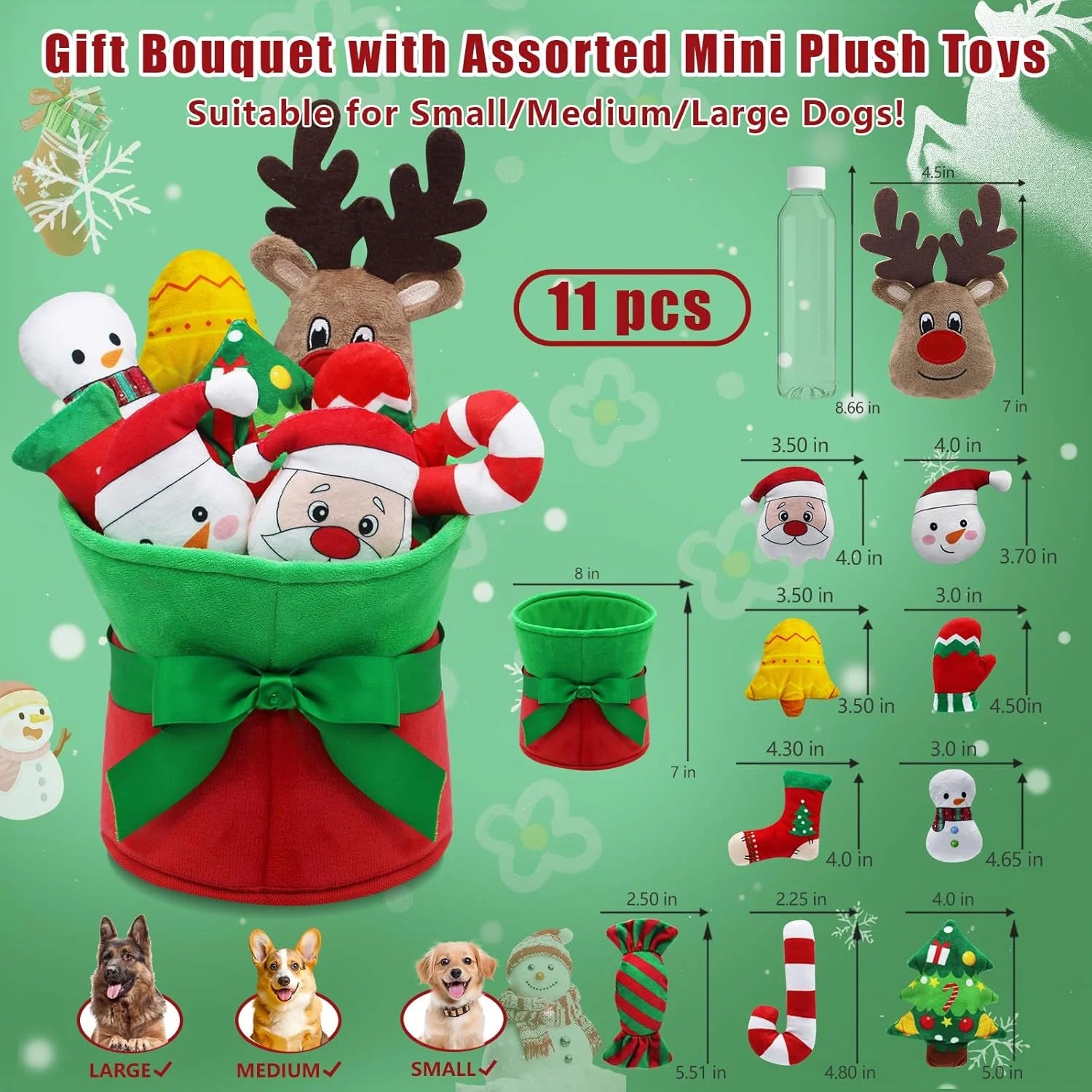 Squeaky Dog Toys, 11 Pack Christmas Dog Toys, Interactive Plush Toy for Small to Medium Dogs