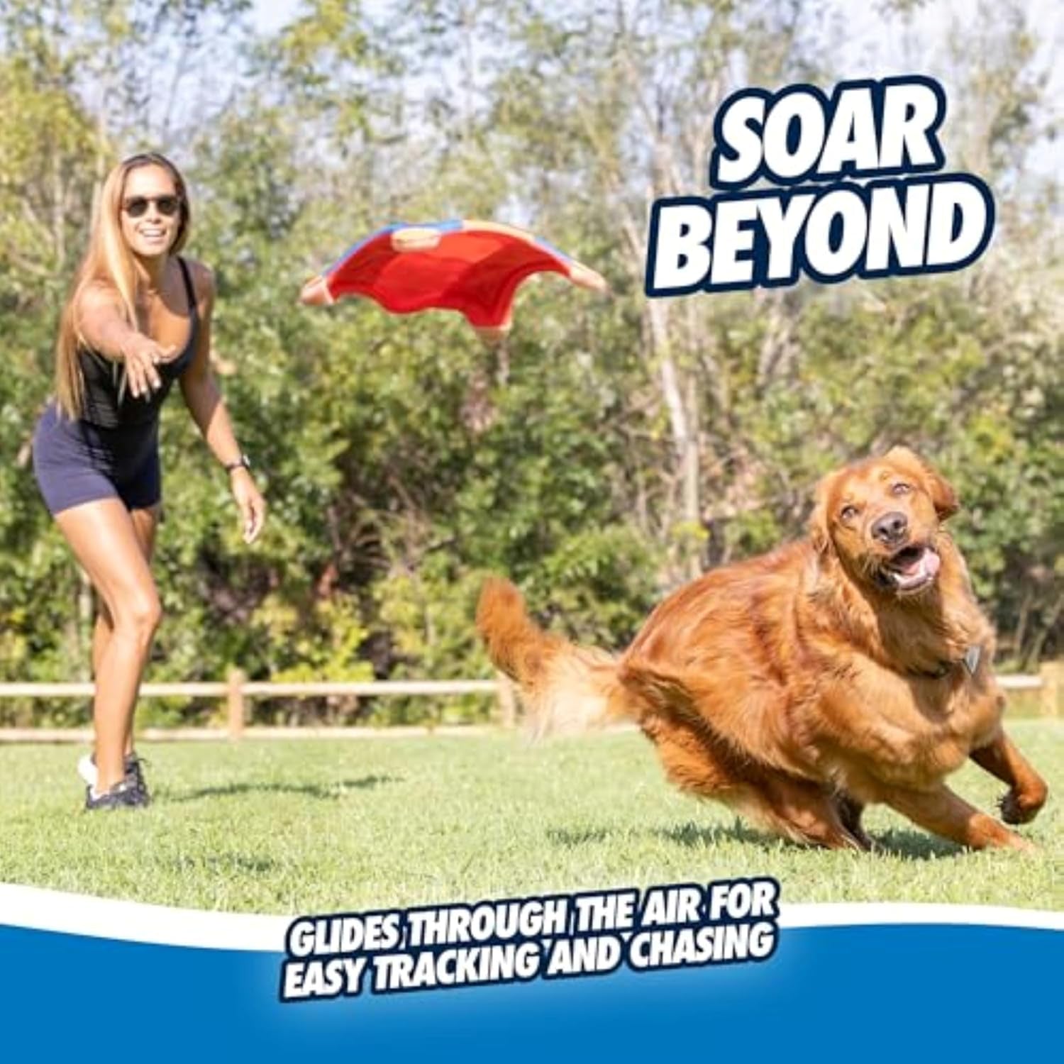 Flying Squirrel Fetch Dog Toy - Water Floating Flyer - Soft and Durable Polyester Canvas Construction - for Medium Dogs - Size Medium - 9.5-Inch Diameter - Pack of 1 - Orange and Blue