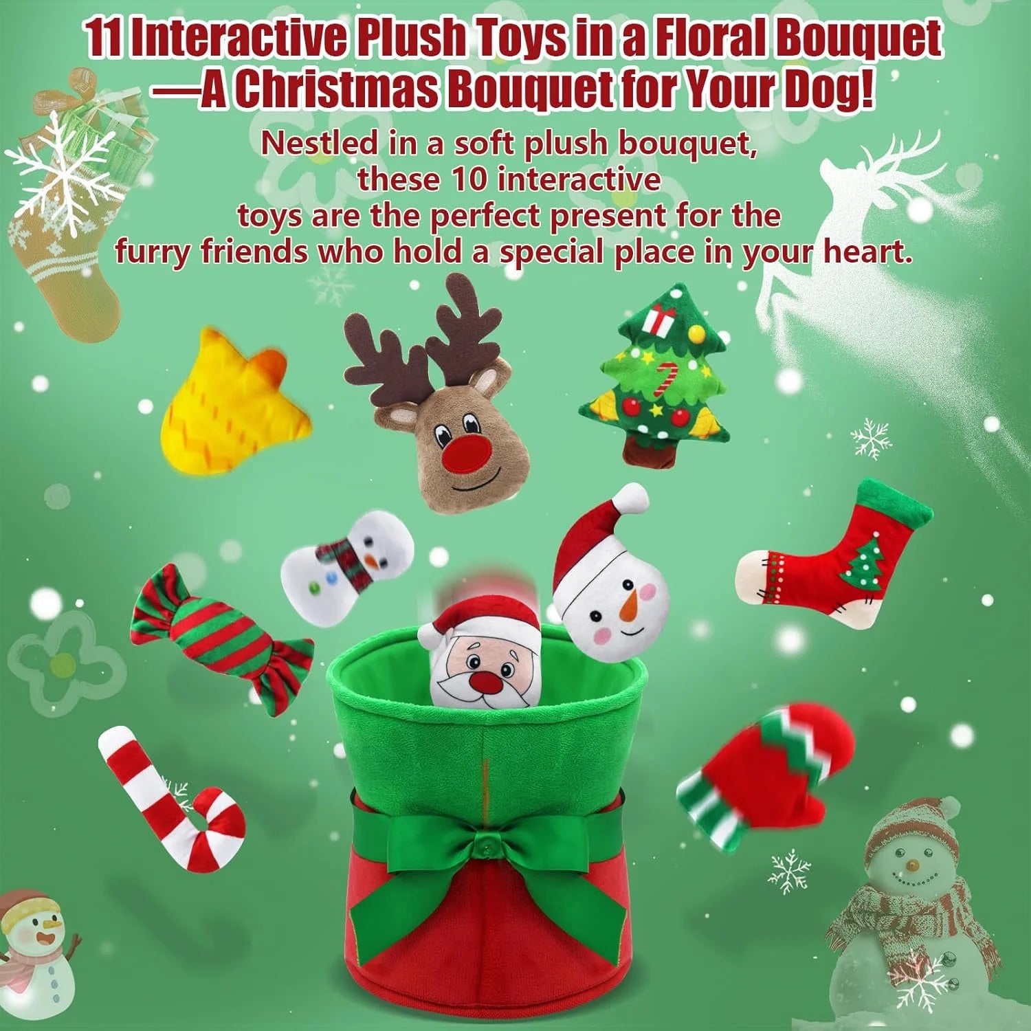 Squeaky Dog Toys, 11 Pack Christmas Dog Toys, Interactive Plush Toy for Small to Medium Dogs