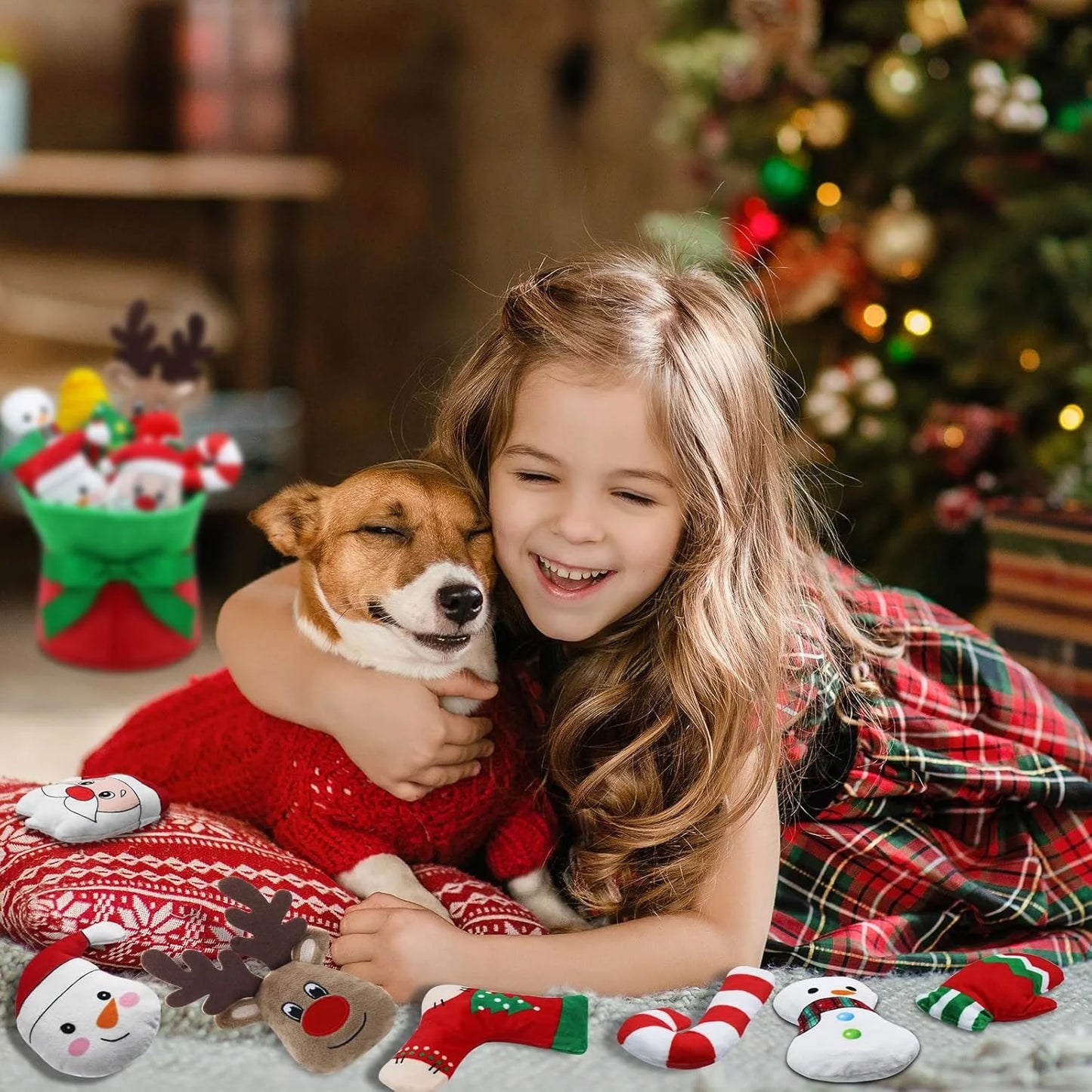 Squeaky Dog Toys, 11 Pack Christmas Dog Toys, Interactive Plush Toy for Small to Medium Dogs