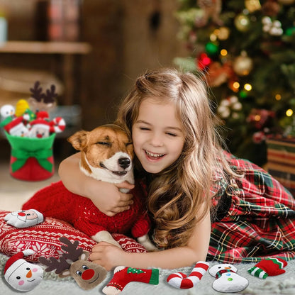 Squeaky Dog Toys, 11 Pack Christmas Dog Toys, Interactive Plush Toy for Small to Medium Dogs