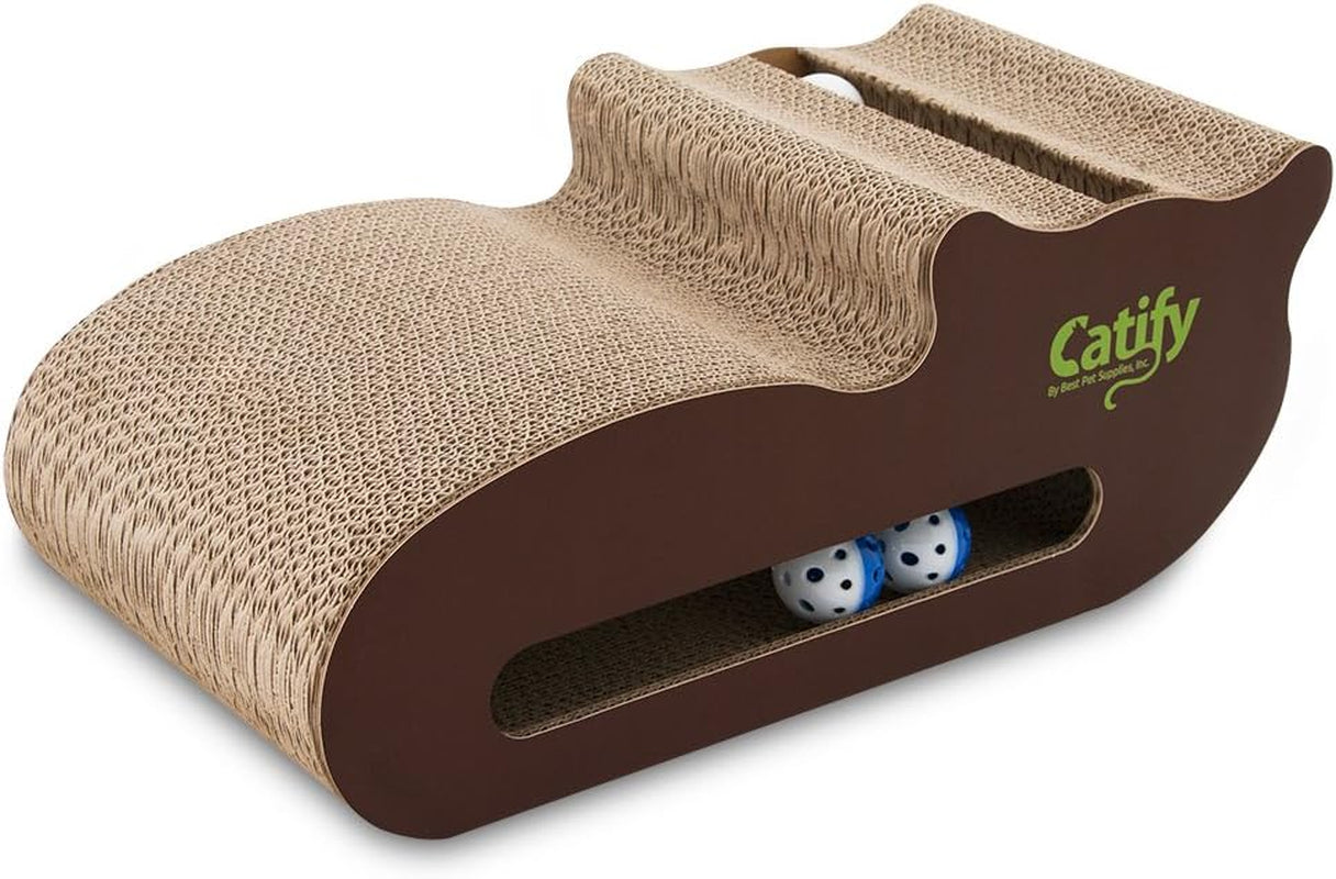 Corrugated Cardboard Cat Scratcher Refill Pads, Lounger, and Fun Interactive Scratching Boards, Claw Safe, Durable, Natural Recycled Materials, Supports Active Play - Cat-Shape